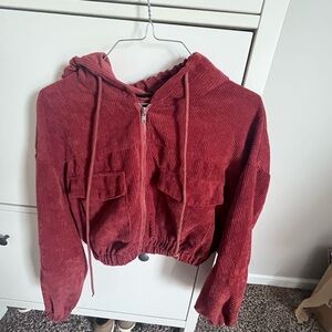 Red Corduroy Zip-Up Hoodie